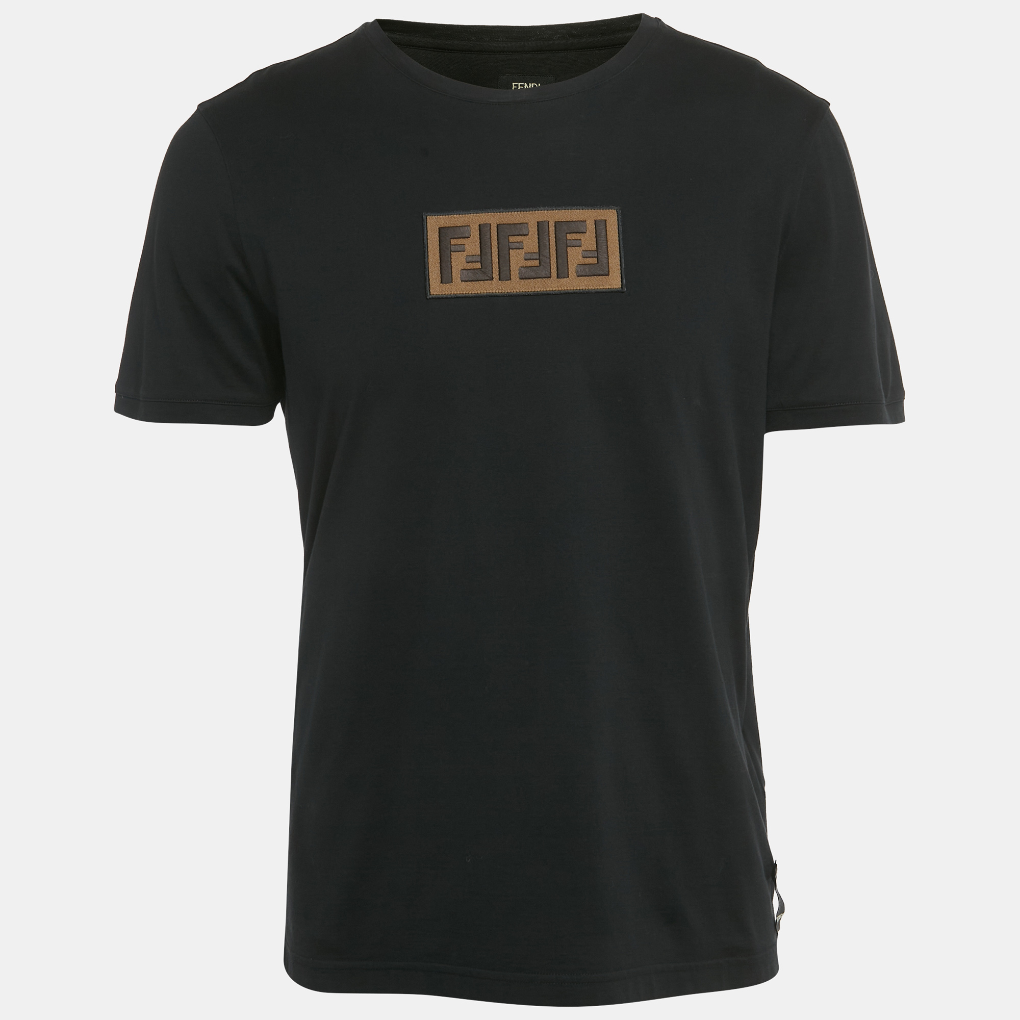Fendi Black Zucca Applique Jersey T-Shirt L