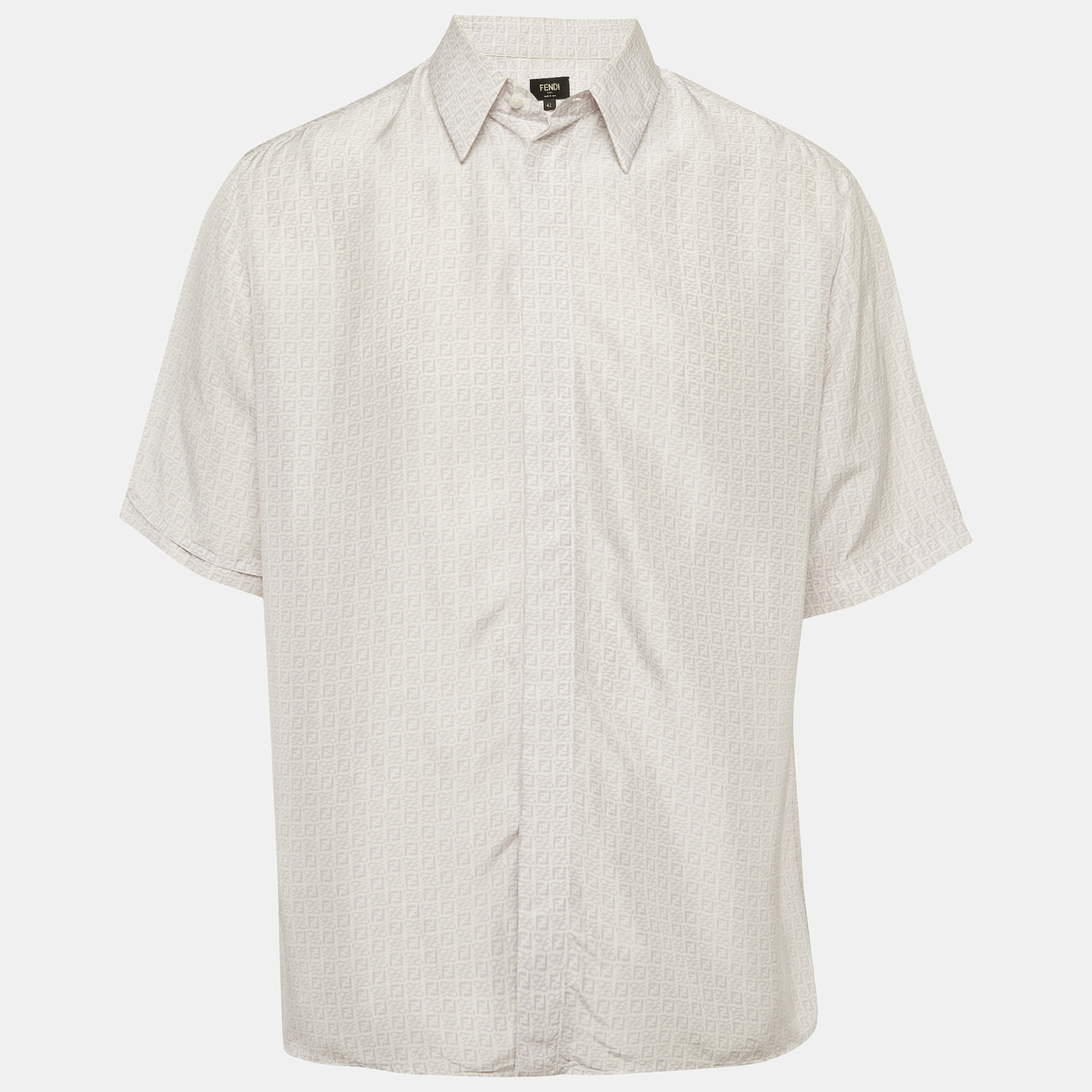Fendi White Logo Print Silk Shirt XL