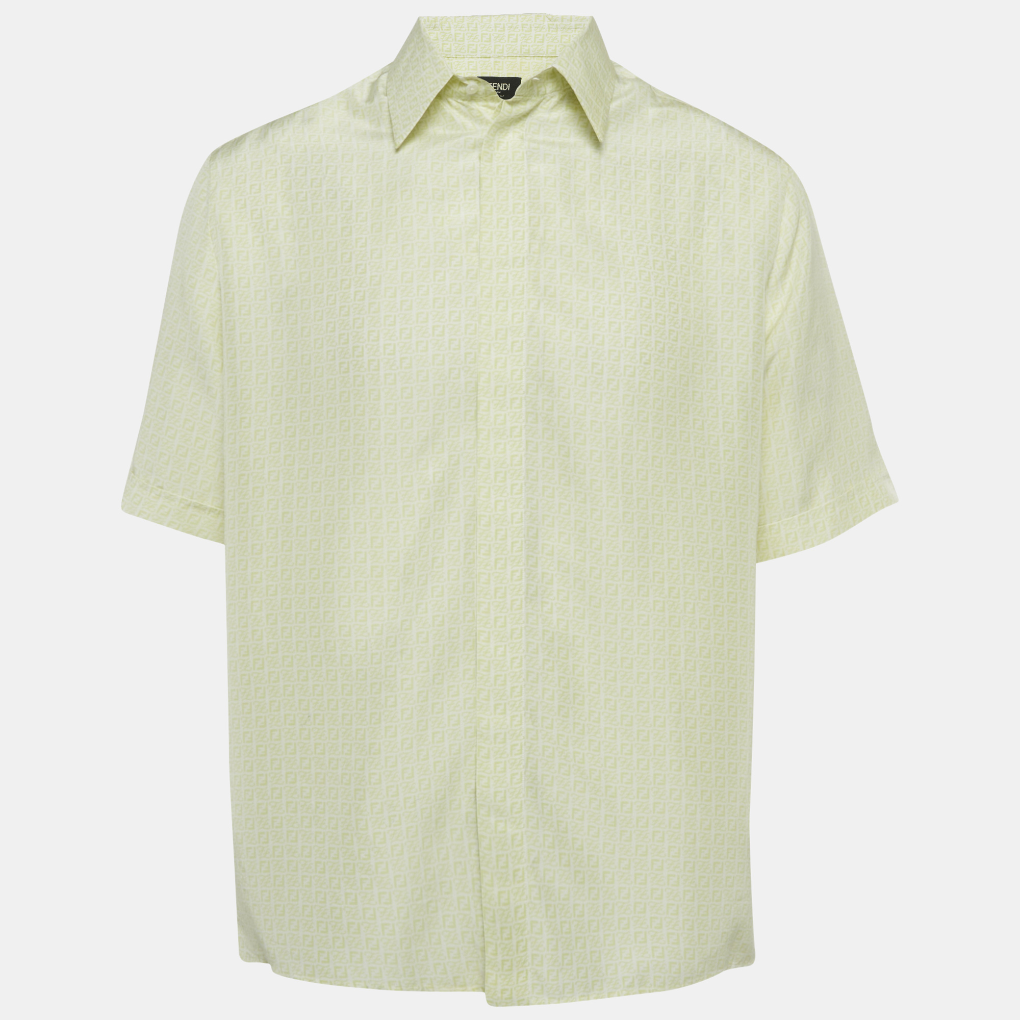 

Fendi Green FF Print Silk Short Sleeve Shirt L