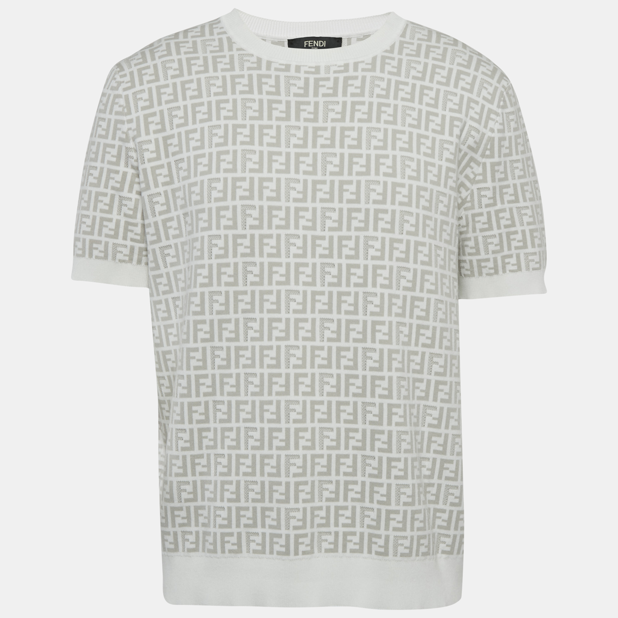Fendi White Zucca Knit Crewneck T-Shirt XL