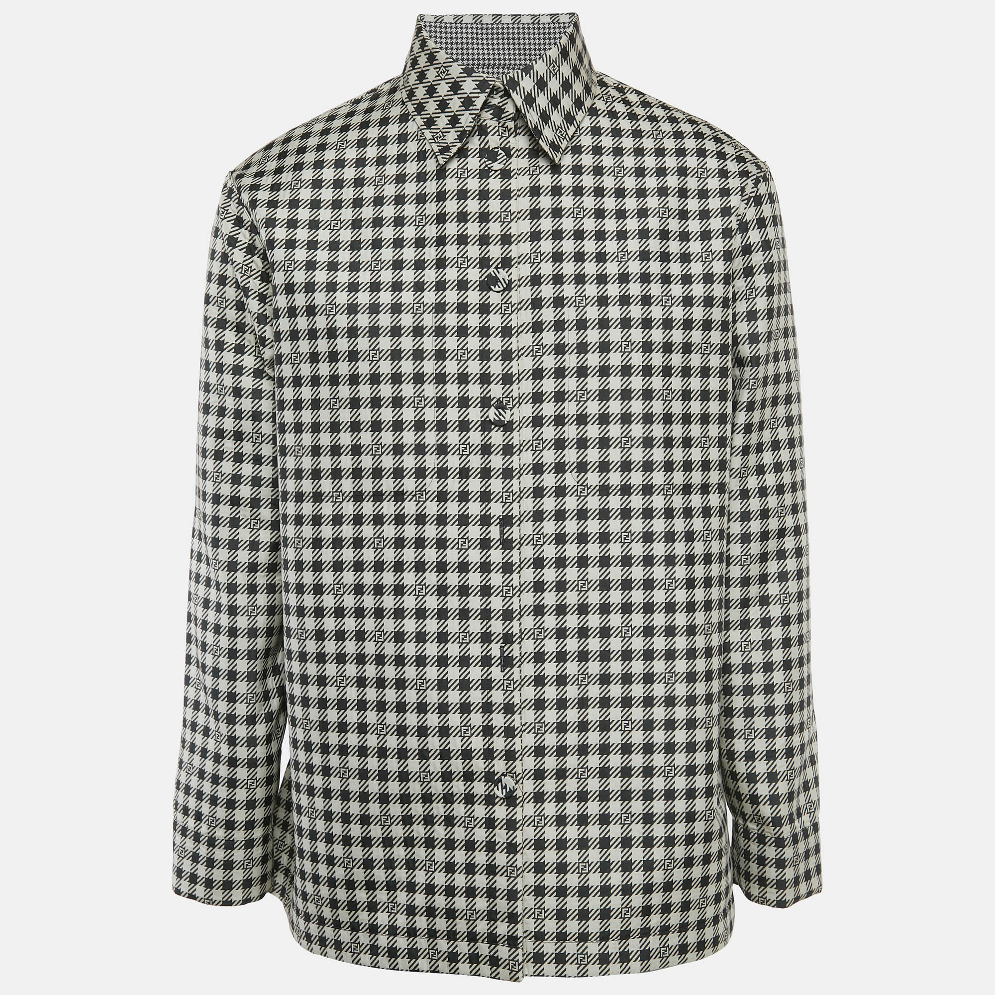 

Fendi Black/White FF Houndstooth Synthetic Reversible Jacket L