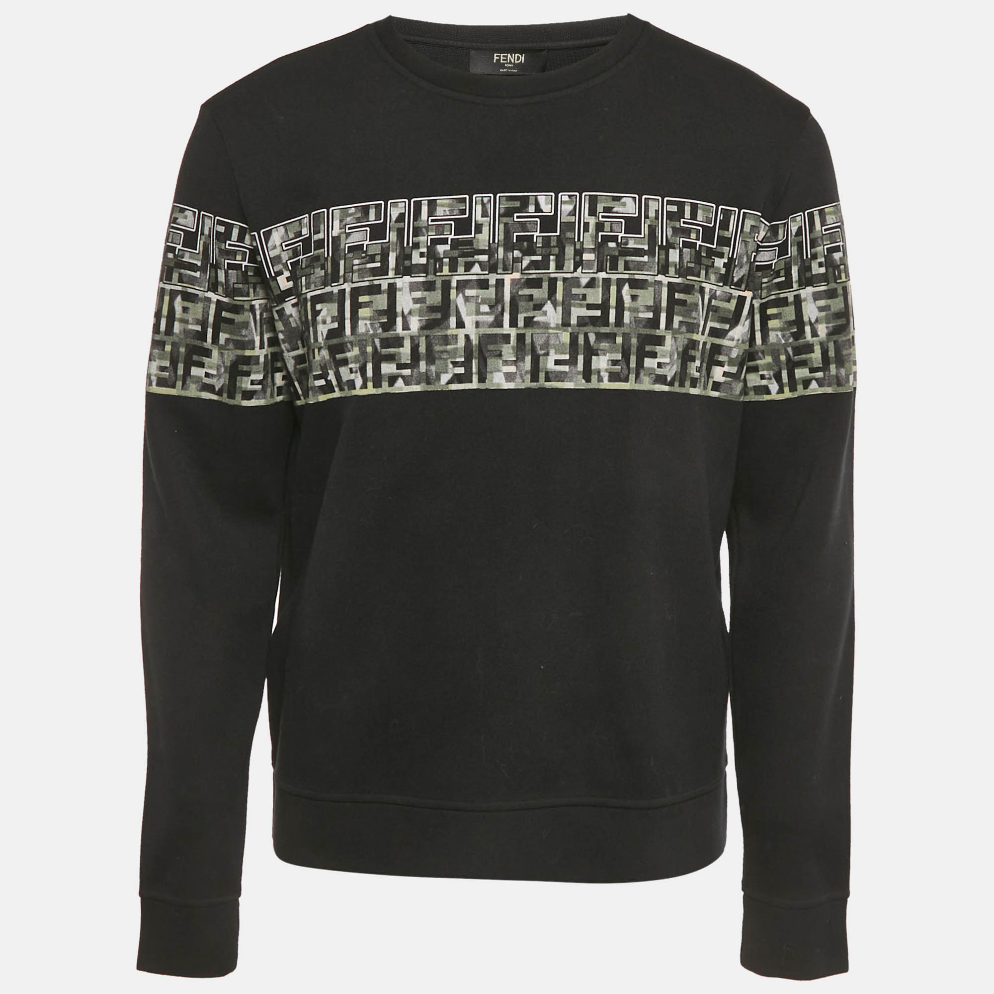 

Fendi Black FF Print Cotton Knit Crewneck Sweater L