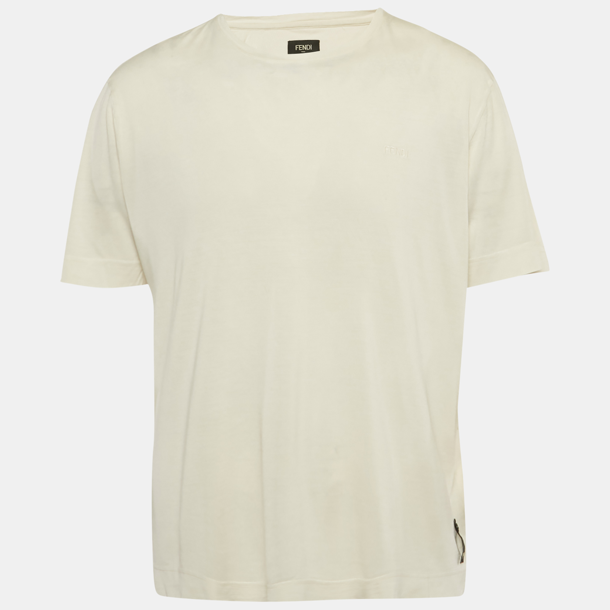 

Fendi Cream Logo Embroidered Jersey T-Shirt L