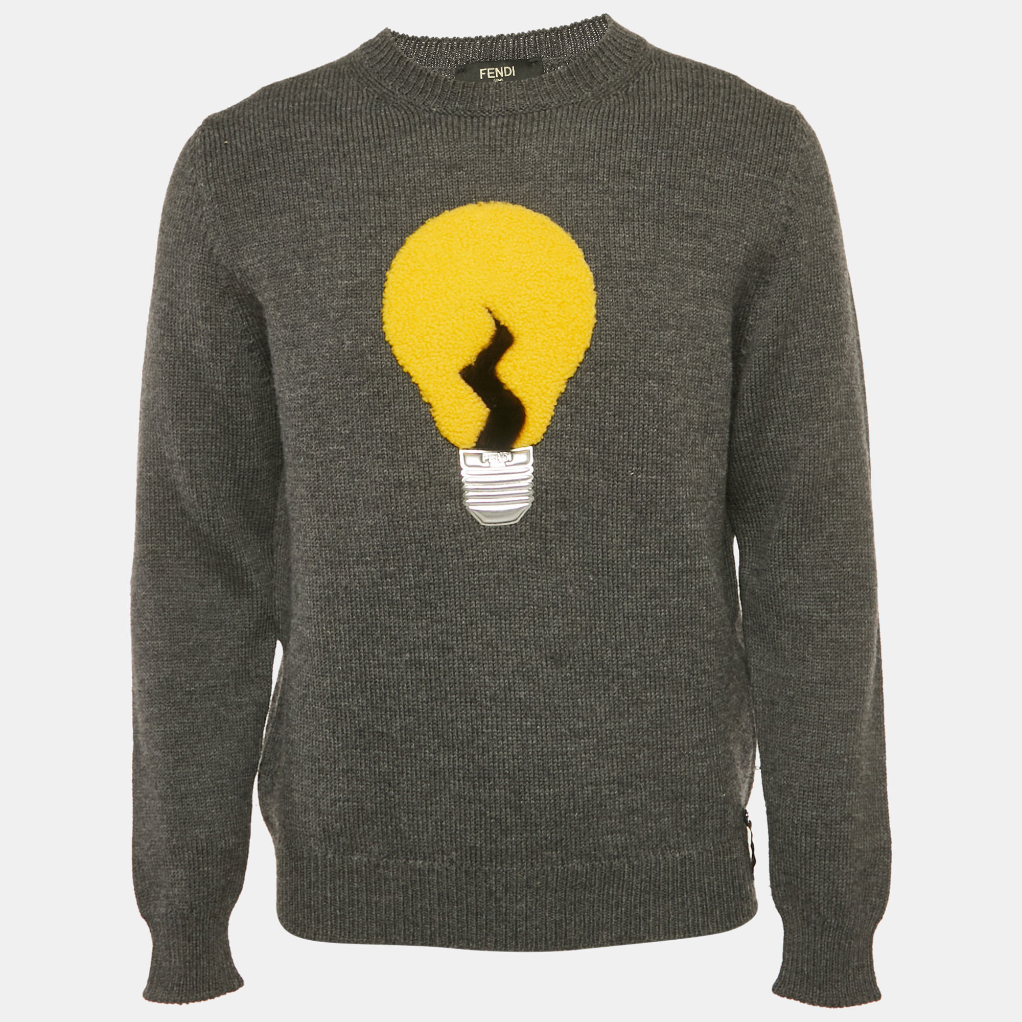 

Fendi Grey Bulb Embossed Rib Knit Crewneck Sweater L