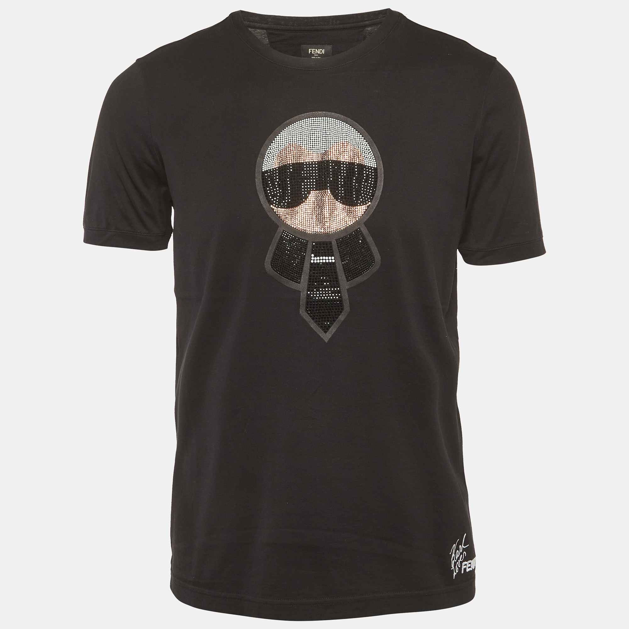 

Fendi Black Rhinestone Embellished Jersey T-Shirt L