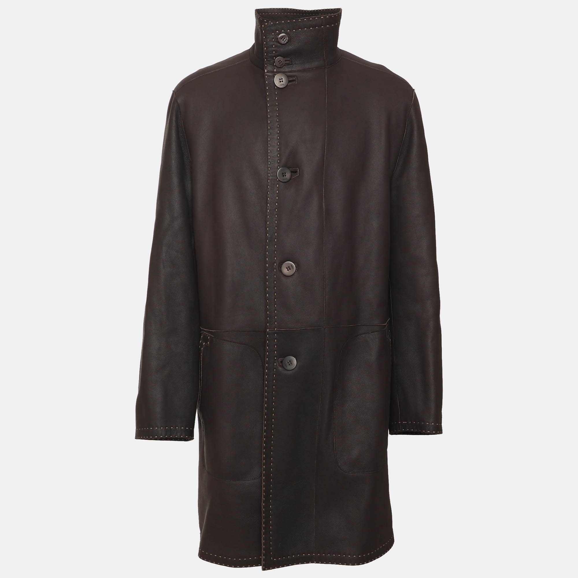 

Fendi Dark Brown Lambskin Leather Trench Coat