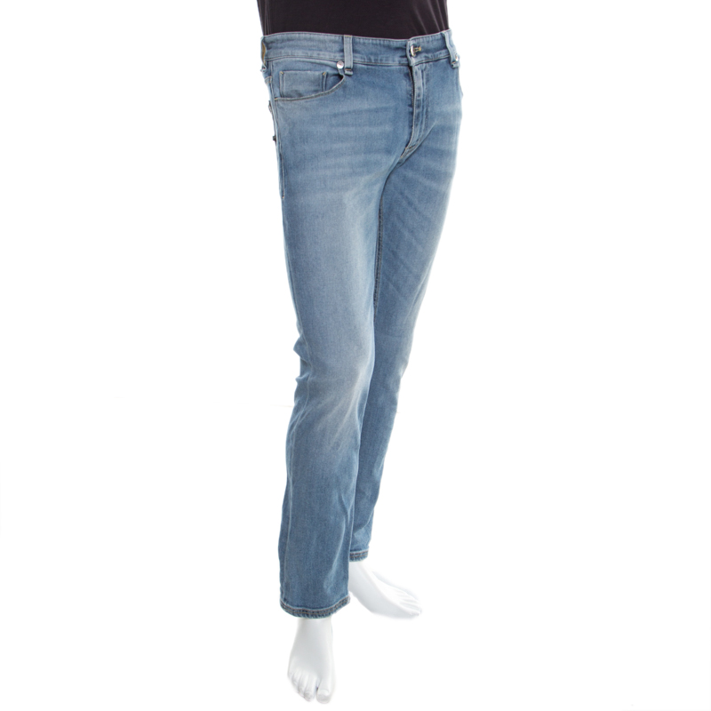 

Fendi Indigo Light Wash Faded Effect Denim Straight Fit Jeans, Blue