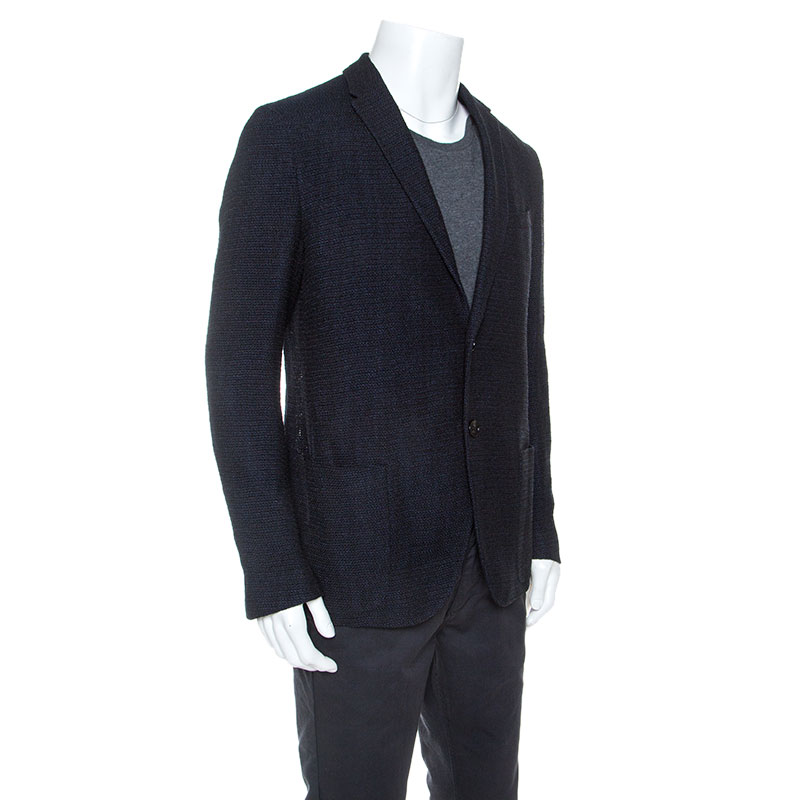 

Fendi Navy Blue Wool Blend Unstructured Knitted Blazer