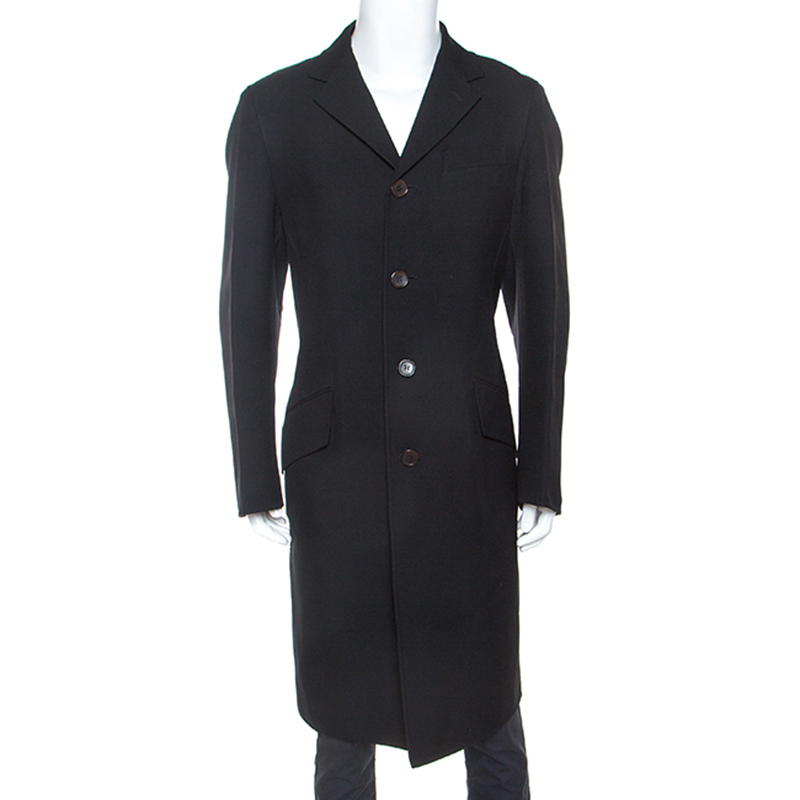 Fendi Black Wool Twill Long Coat XL