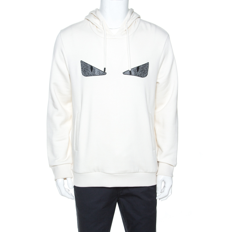 Pre-owned Fendi Off White Bad Bugs Eye Applique Knit Hoodie L