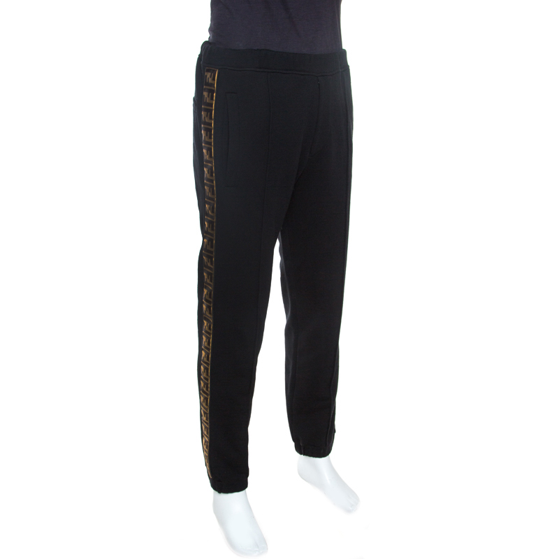 

Fendi Black Knit Logo Tape Trim Jogger Pants
