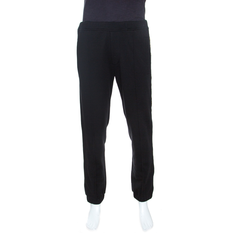 Fendi Black Knit Logo Tape Trim Jogger Pants M
