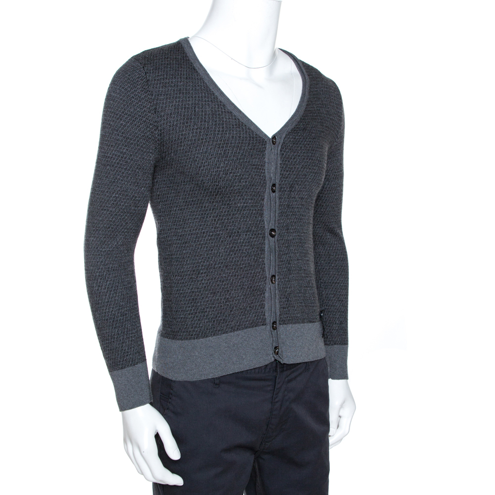 

Fendi Grey Zucca Monogram Pattern Wool Button Front Cardigan