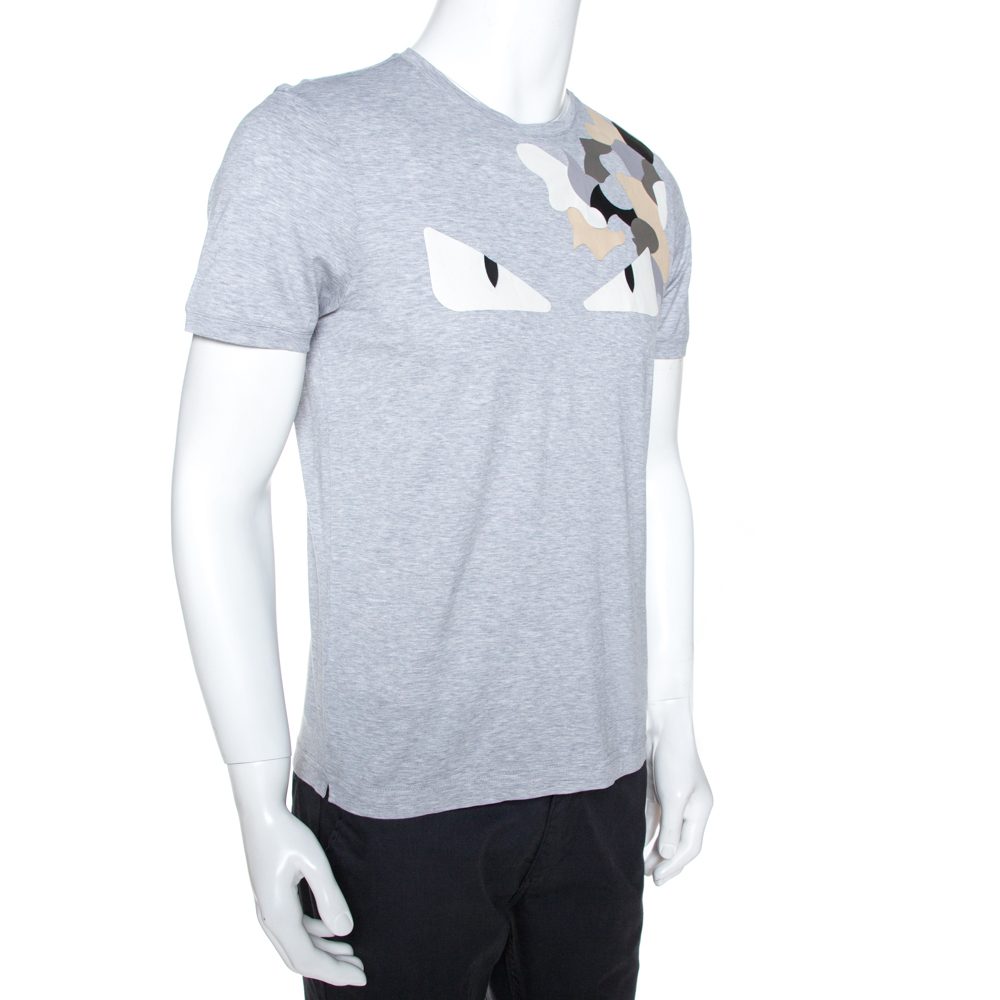 

Fendi Grey Cotton Bag Bugs Leather Applique Detail T-Shirt