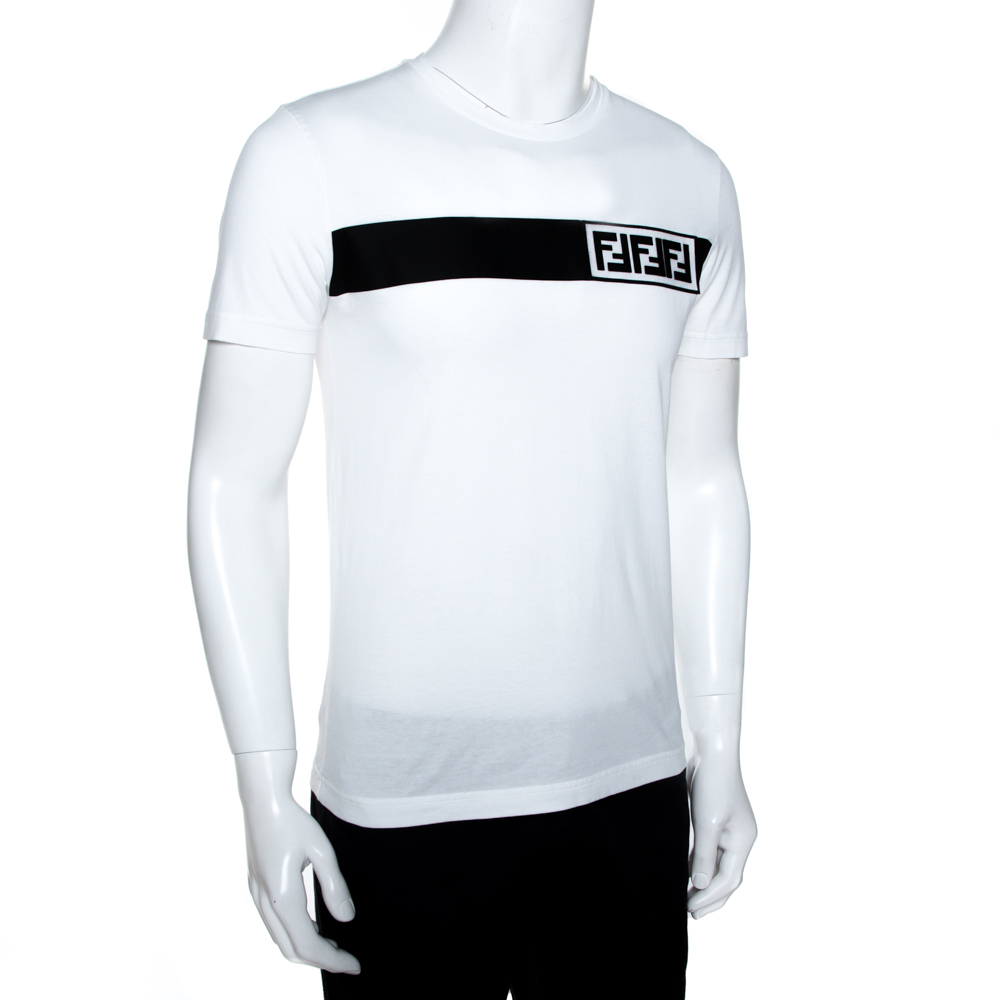 

Fendi White Cotton FF Logo Block Appliqued T-Shirt