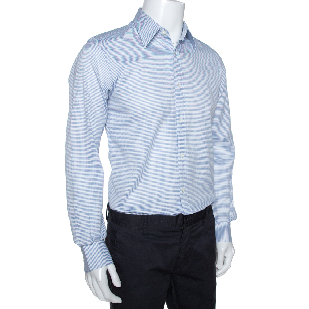 

Fendi White & Blue Textured Stripe Cotton Long Sleeve Shirt