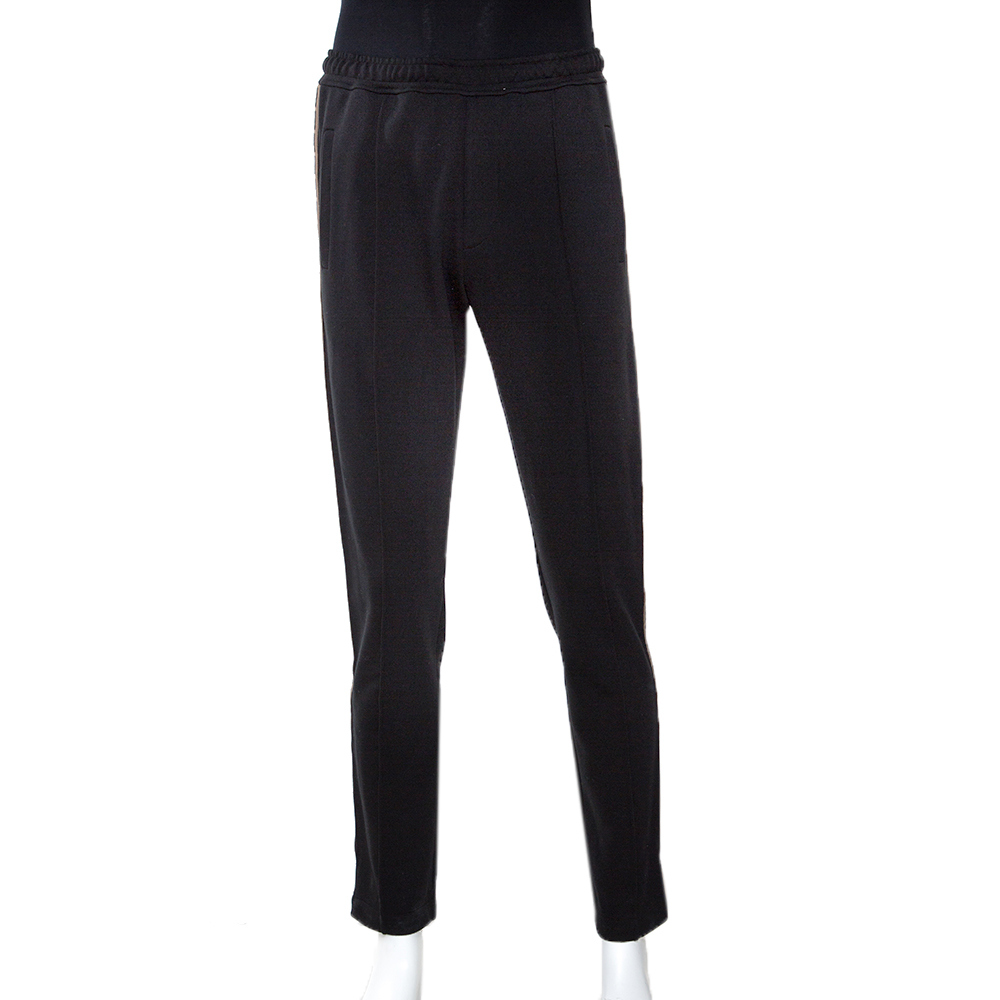مملوكة مسبقًا Fendi Black Jersey FF Logo Tape Detail Pants M