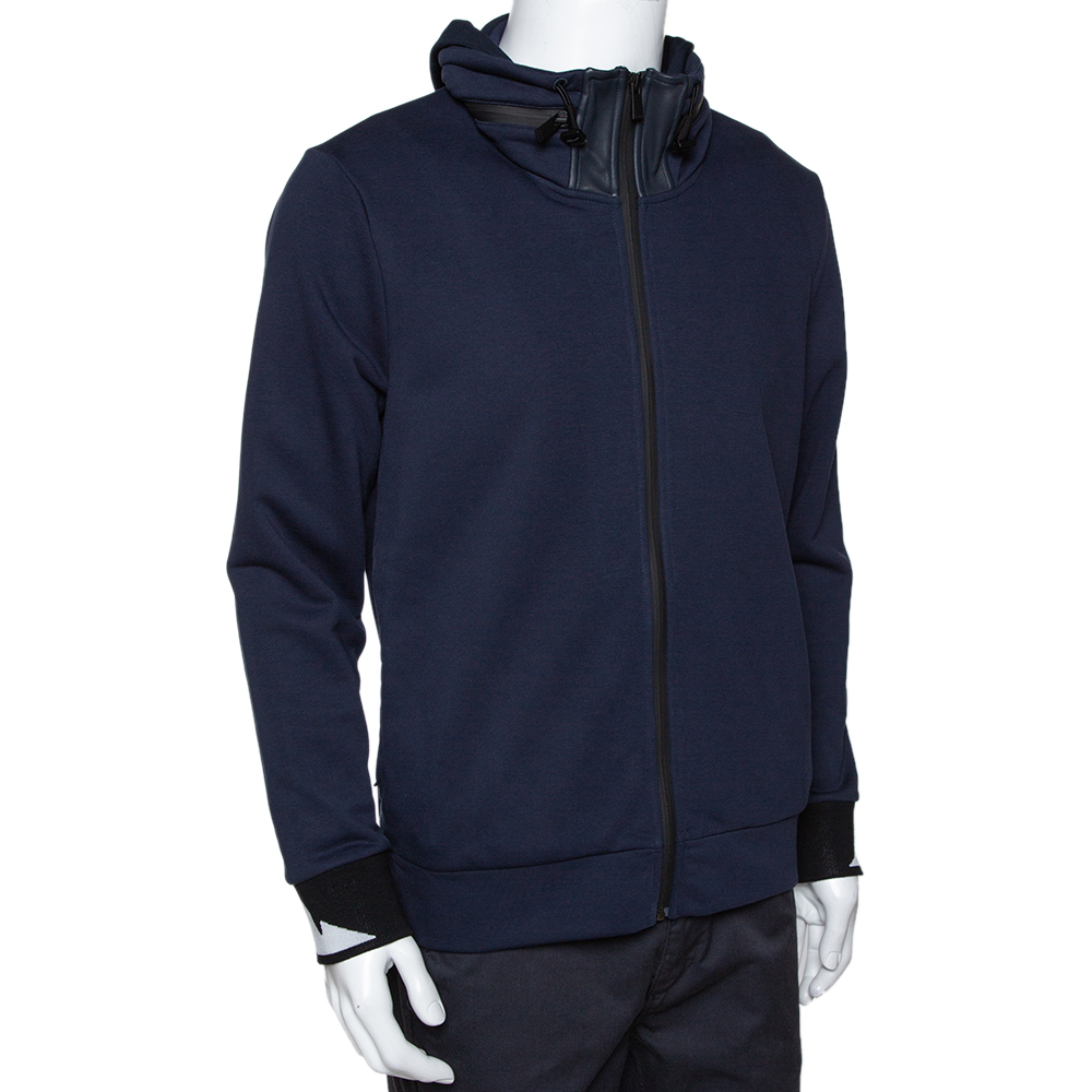 

Fendi Navy Blue Knit Concealed Hooded Zip Front Jacket