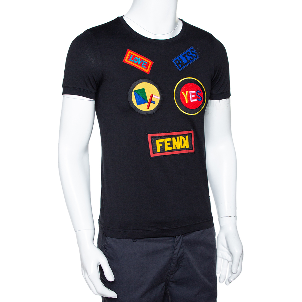 

Fendi Black Patch Face Cotton Crew Neck T-Shirt