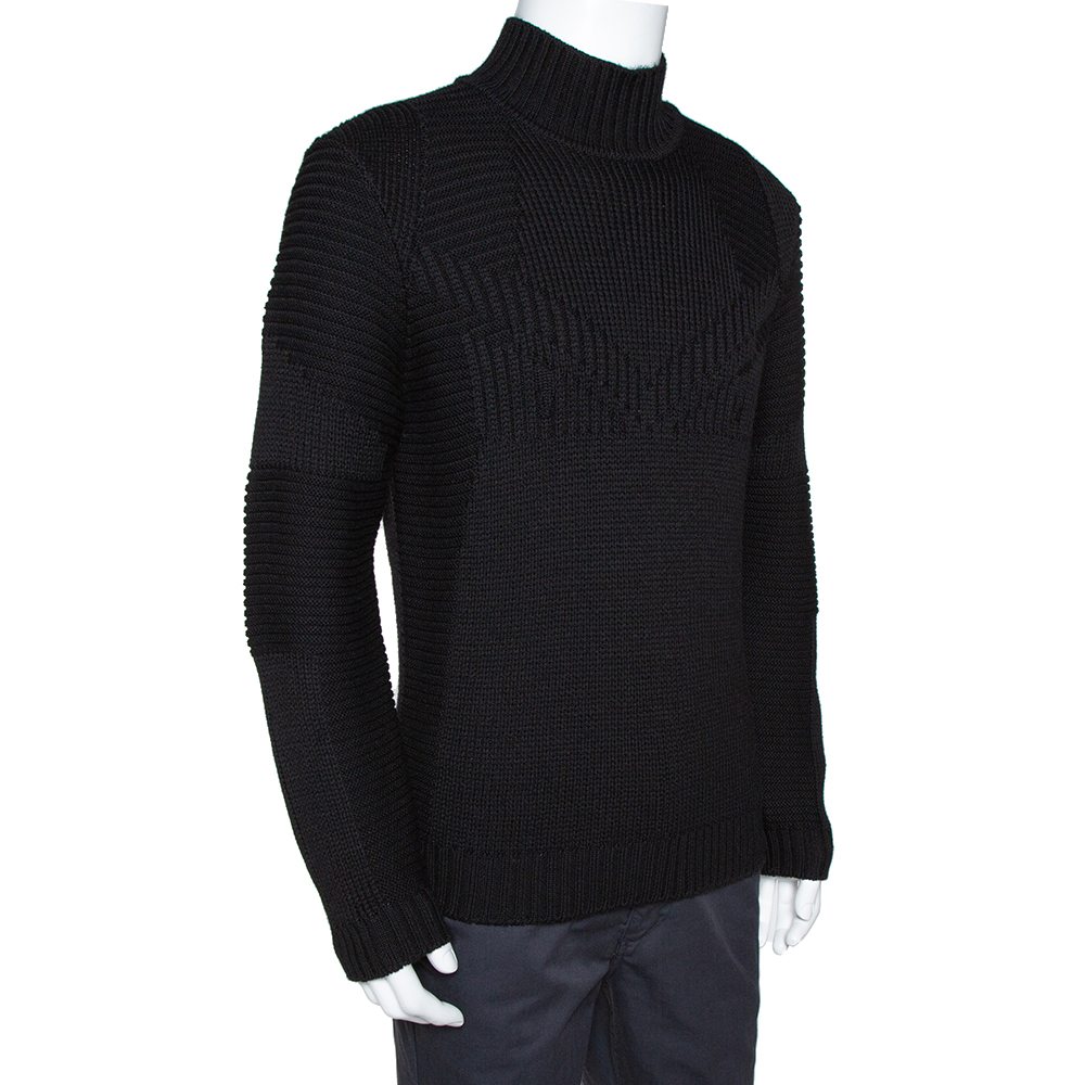 

Fendi Black Wool Rib Knit Mock Neck Sweater