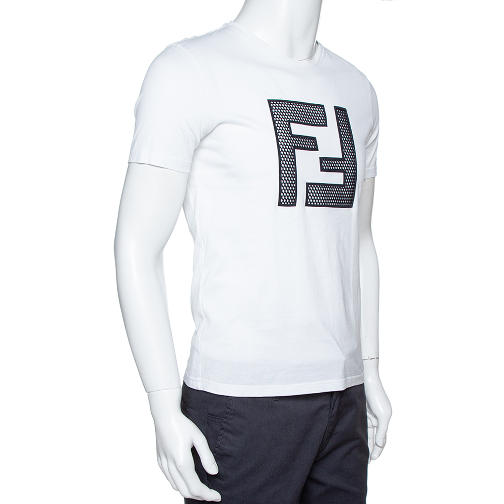 

Fendi White Light Jersey Mesh Logo Applique T-Shirt