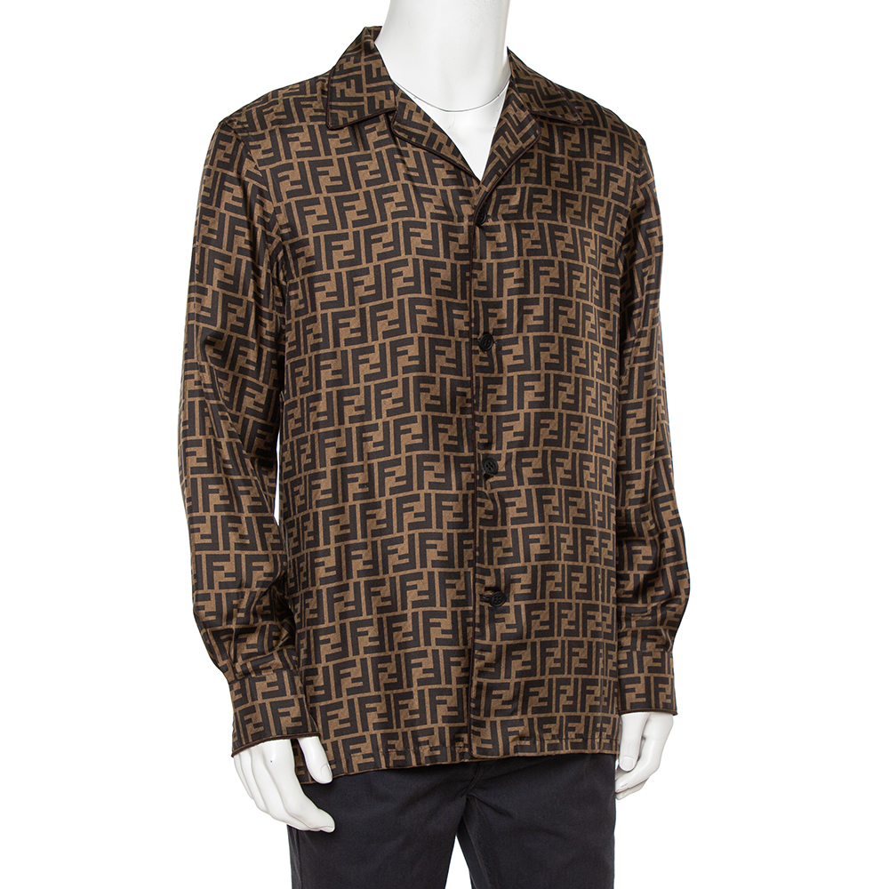 

Fendi Brown Silk Zucca Monogram Button Front Shirt