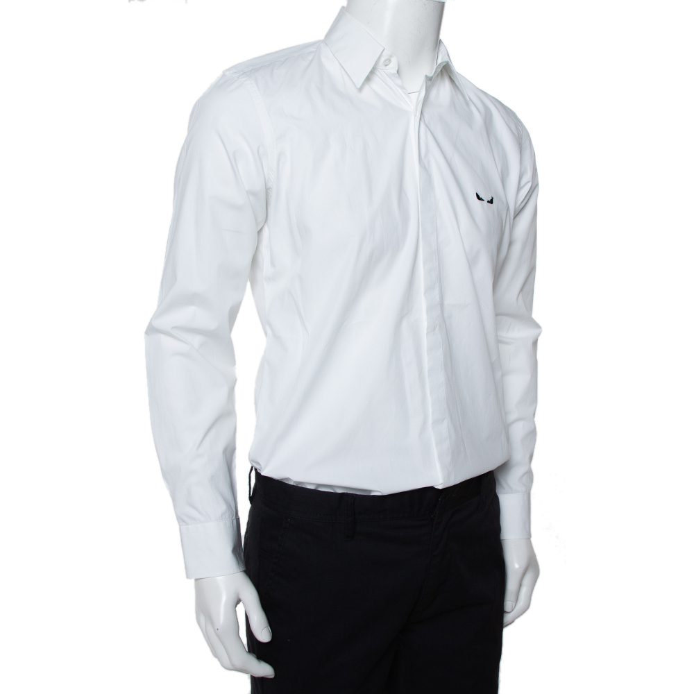 

Fendi White Monster Eye Embroidered Cotton Button Front Shirt