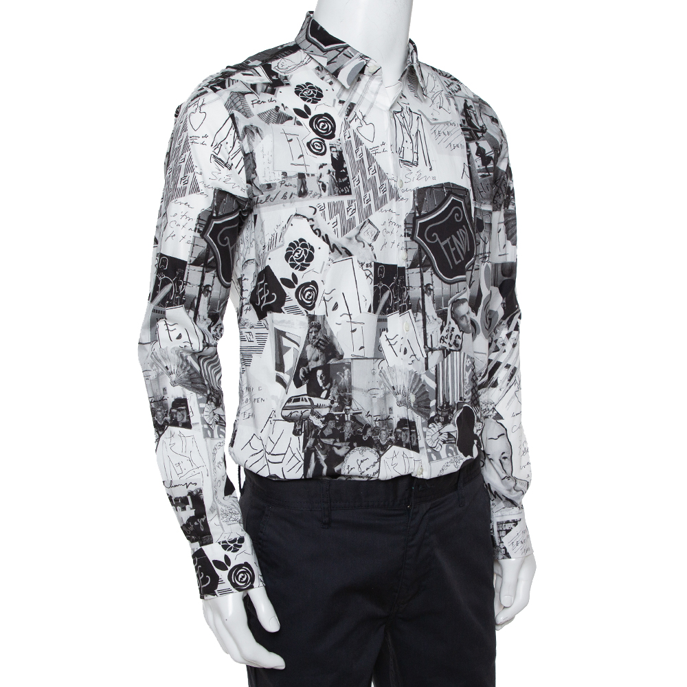 

Fendi Monochrome Abstract Printed Cotton Button Front Shirt, White