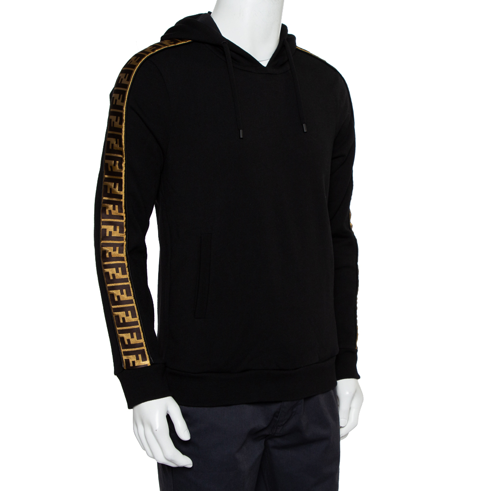 

Fendi Black Wool & Silk Logo Band Detail Hoodie