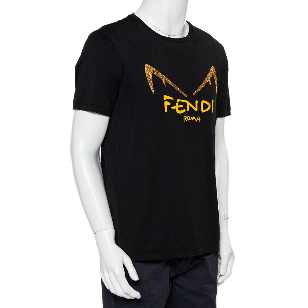 

Fendi Black Cotton Diabolic Eyes Embellished T-Shirt