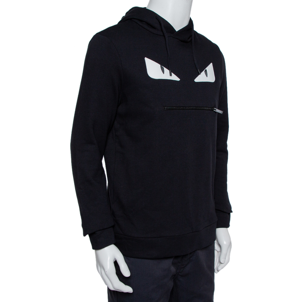 

Fendi Black Bag Bugs Appliqué Cotton Hooded Sweatshirt