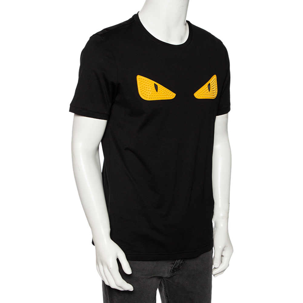 

Fendi Black Cotton Bag Bug Leather Inlay Detailed Short Sleeve T-Shirt