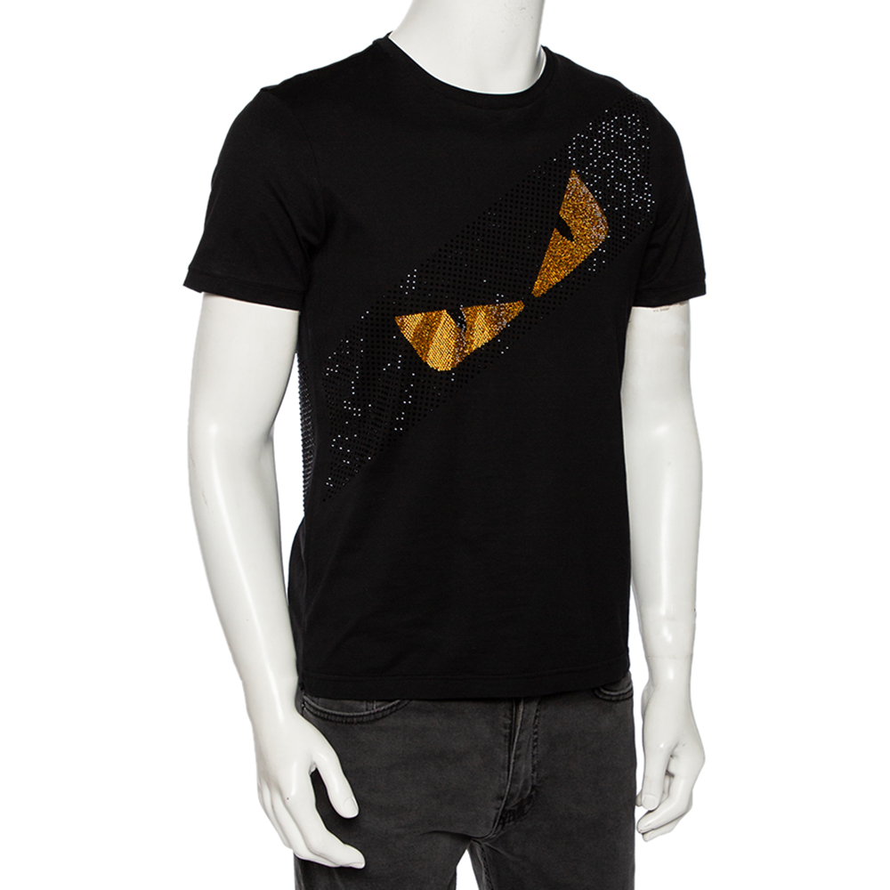 

Fendi Black Cotton Bag Bug Embellished Short Sleeve T-Shirt