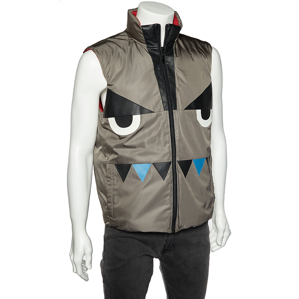 

Fendi Grey & Red Synthetic Monster Face Detail Reversible Quilted Vest