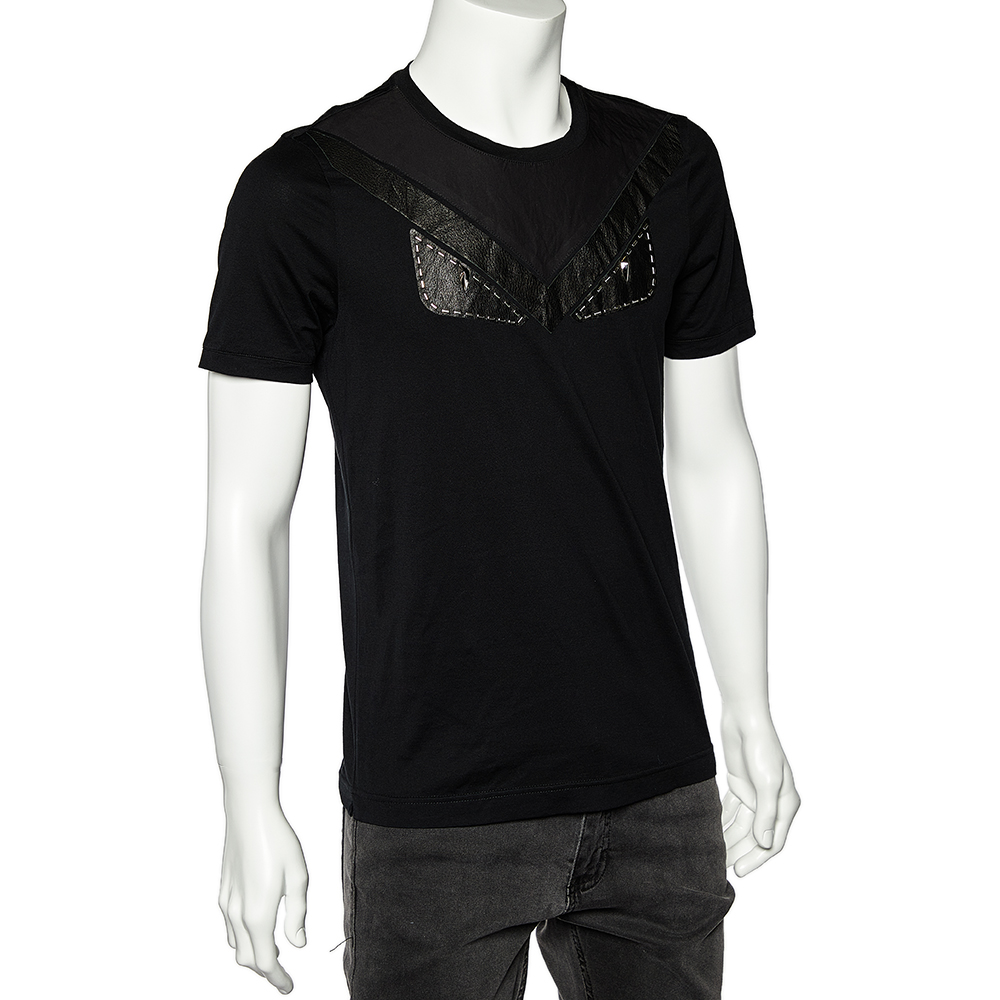 

Fendi Black Cotton Studded Leather Bag Bugs Detail Crewneck T-Shirt