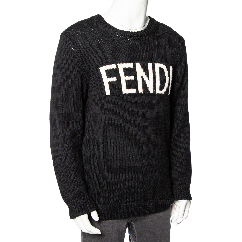 

Fendi Black Intarsia Knit Logo Detailed Long Sleeve Jumper