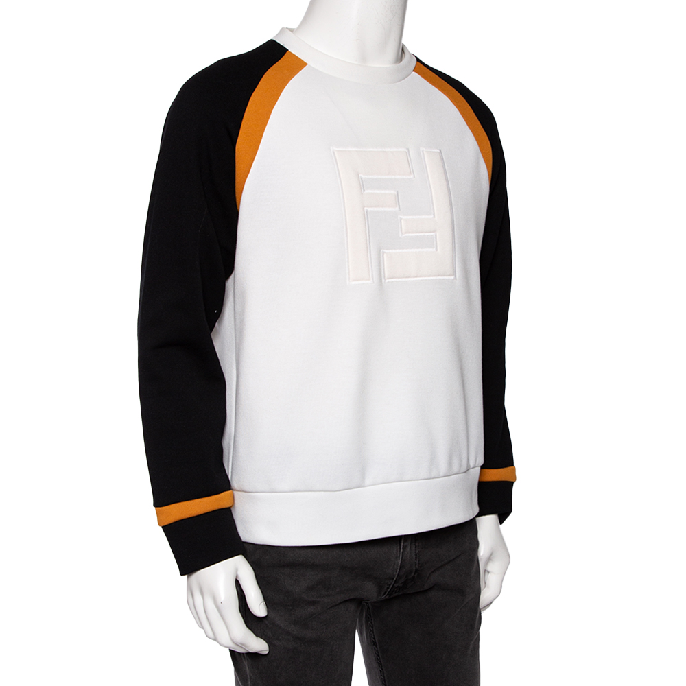 

Fendi Colorblock FF Embroidered Cotton Long Sleeve Sweatshirt, White