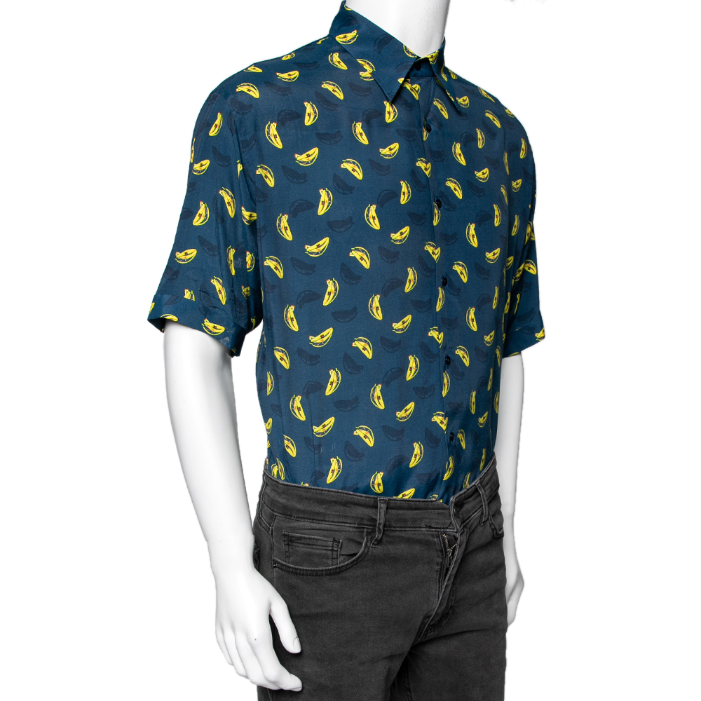 

Fendi Blue Synthetic Banana Printed Button Front Bowling Shirt