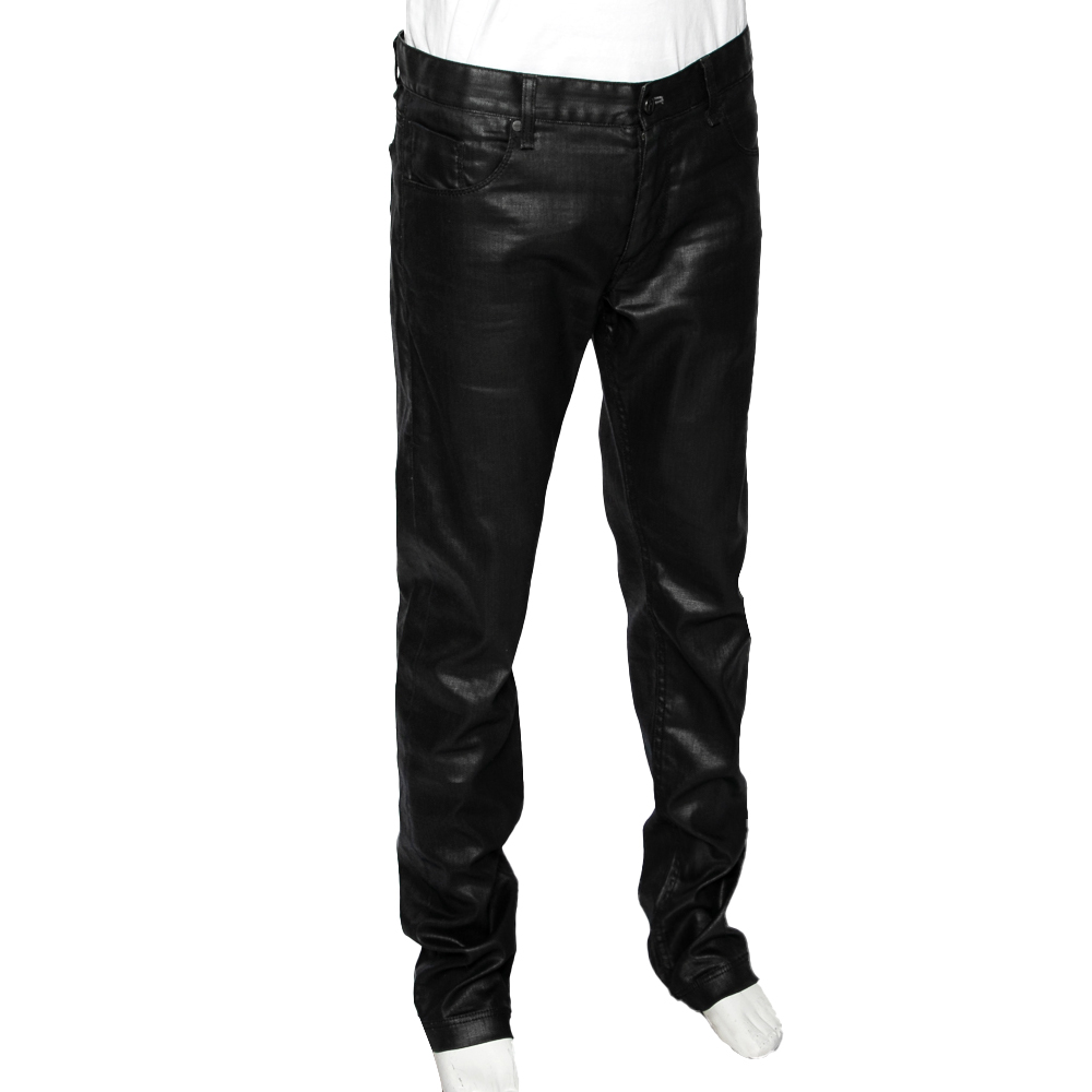 

Fendi Black Leather Coated Denim Jeans
