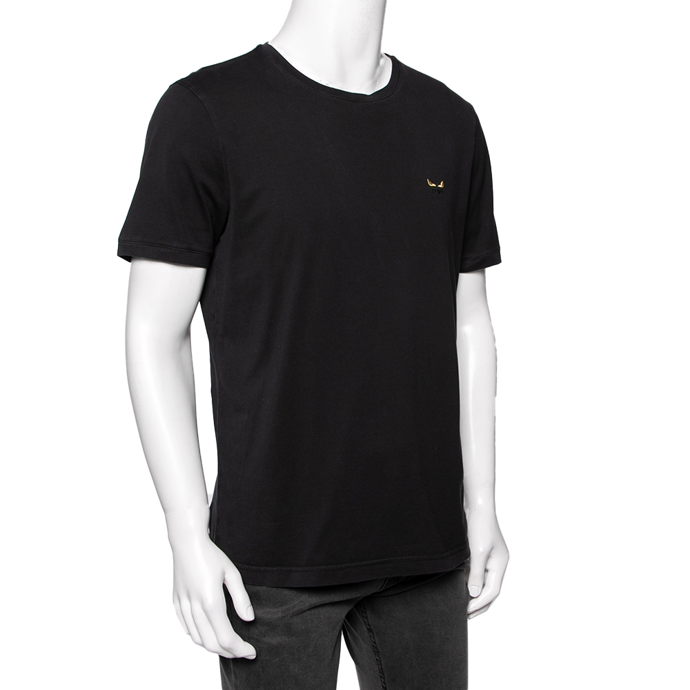 

Fendi Black Cotton Embroidered Logo Detail Short Sleeve T-Shirt