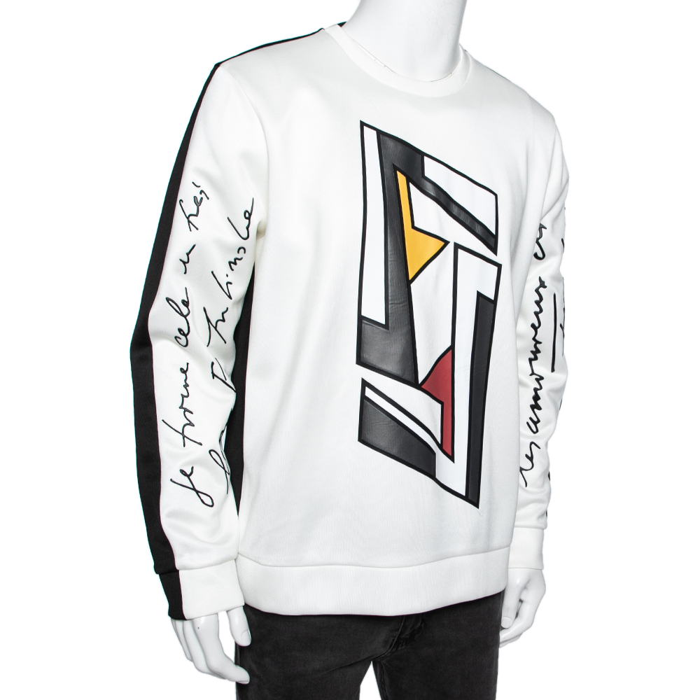 

Fendi White Knit Futuristic FF Motif Crew Neck Long Sleeve Sweatshirt