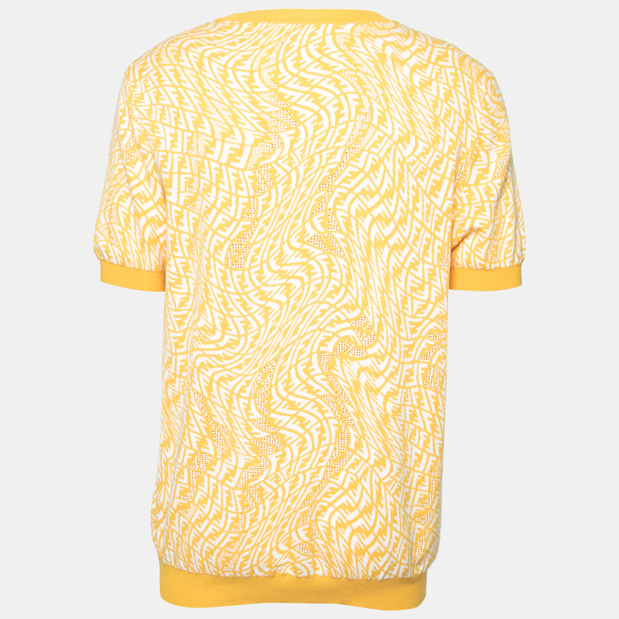 

Fendi Yellow FF Vertigo Motif Pointelle Knit Short Sleeve Jumper