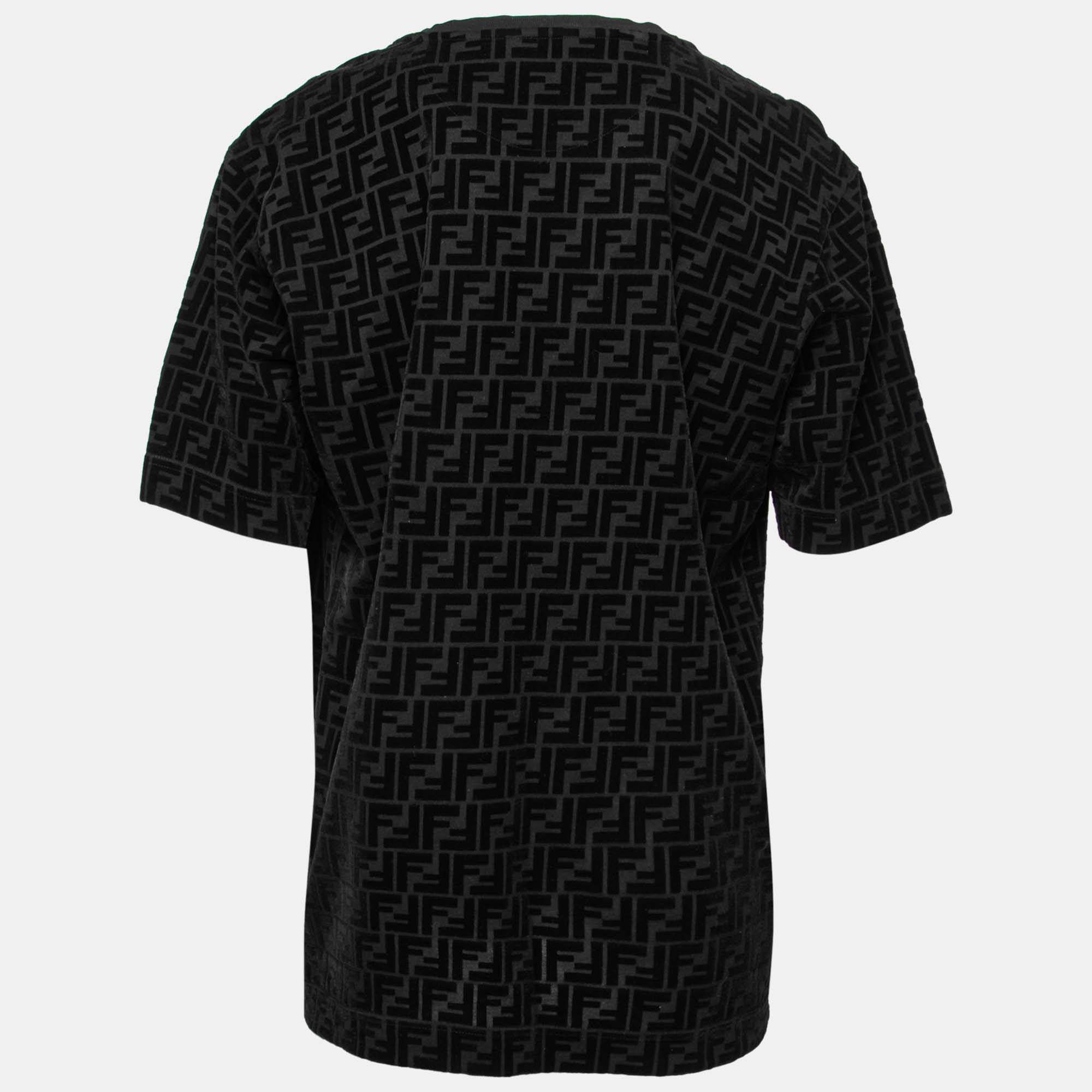 

Fendi Black Cotton Pique Flocked FF Motif Short Sleeve T-Shirt