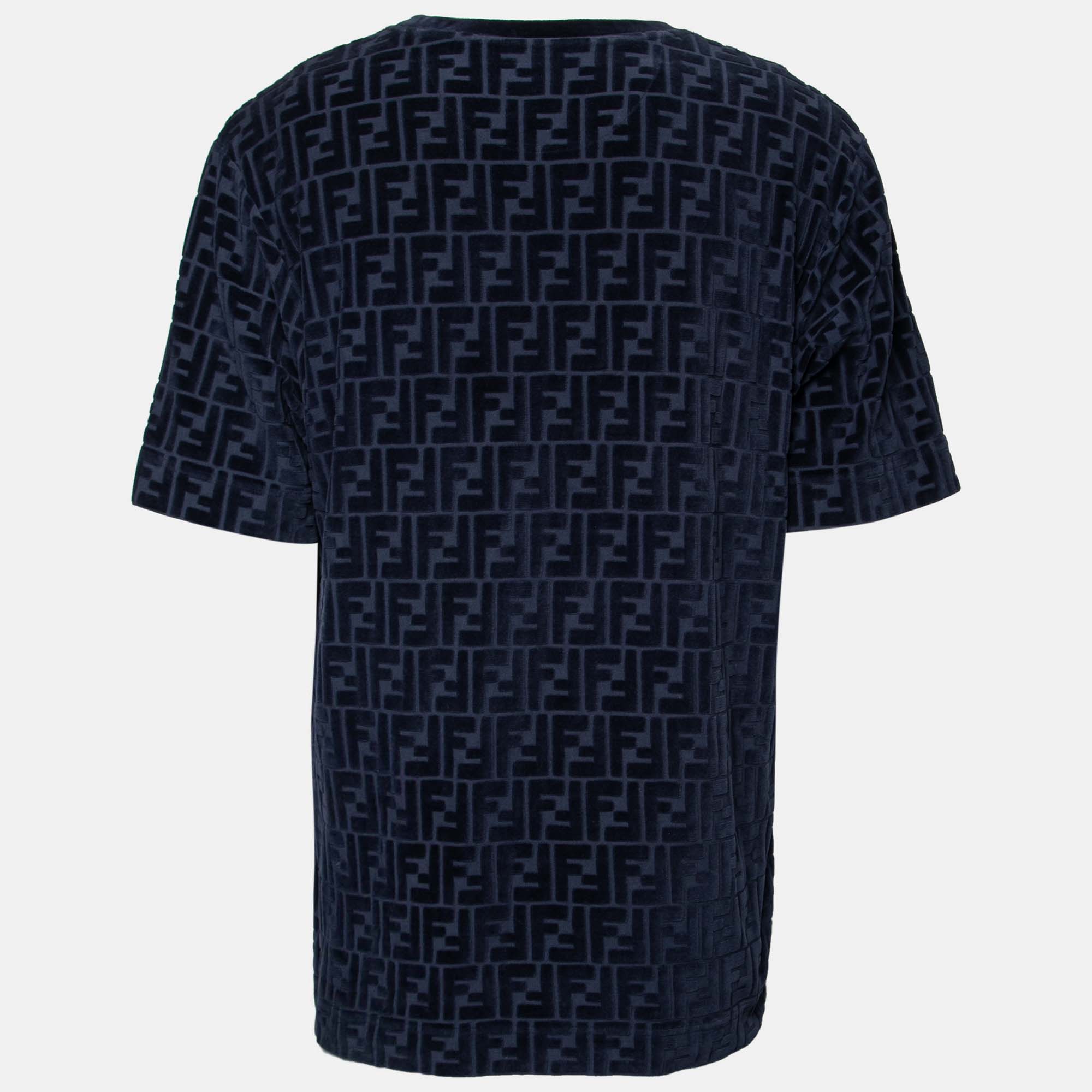

Fendi Blue Cotton Flocked FF Motif Short Sleeve T-Shirt