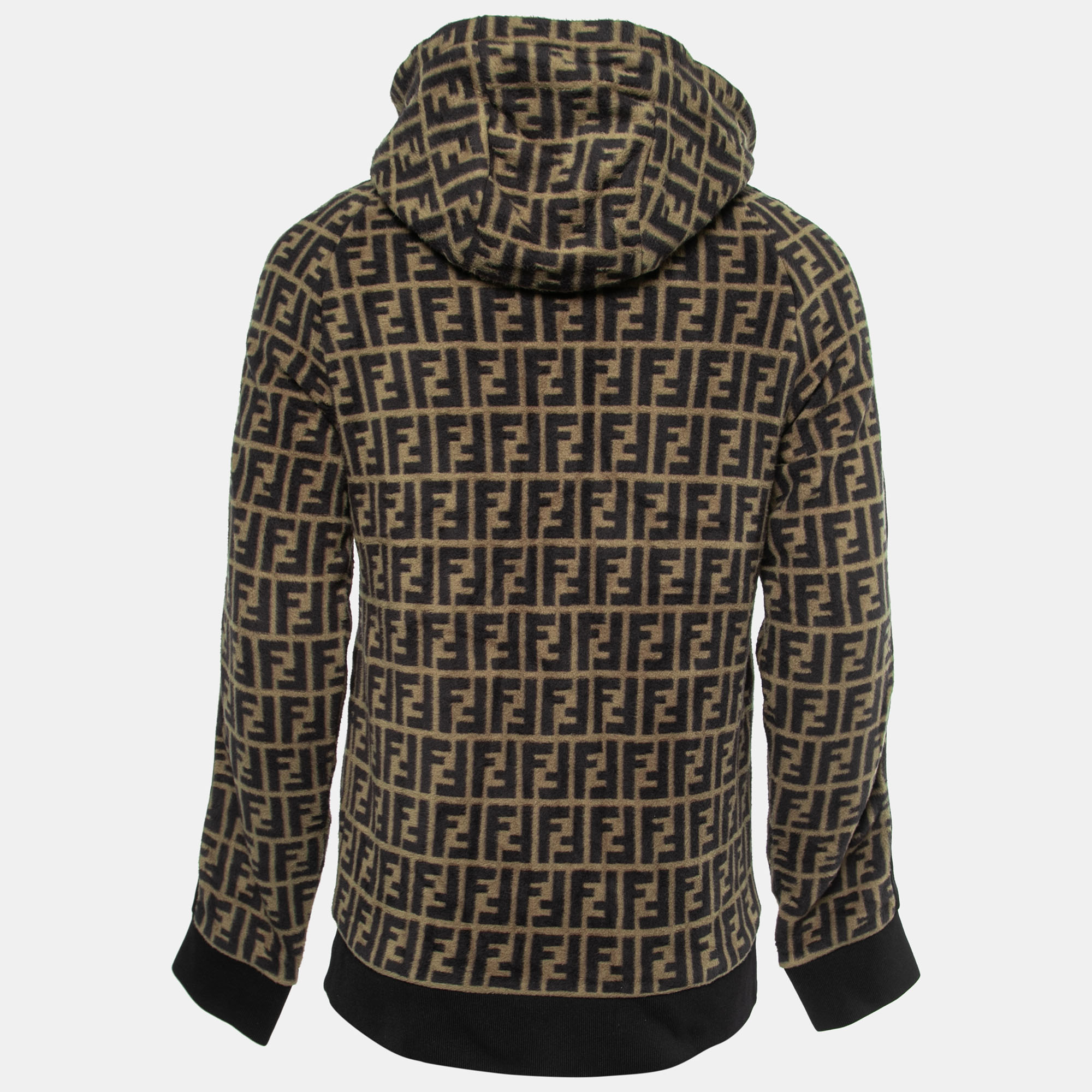 

Fendi Brown FF Monogram Fleece Logo Tape Trimmed Jacket