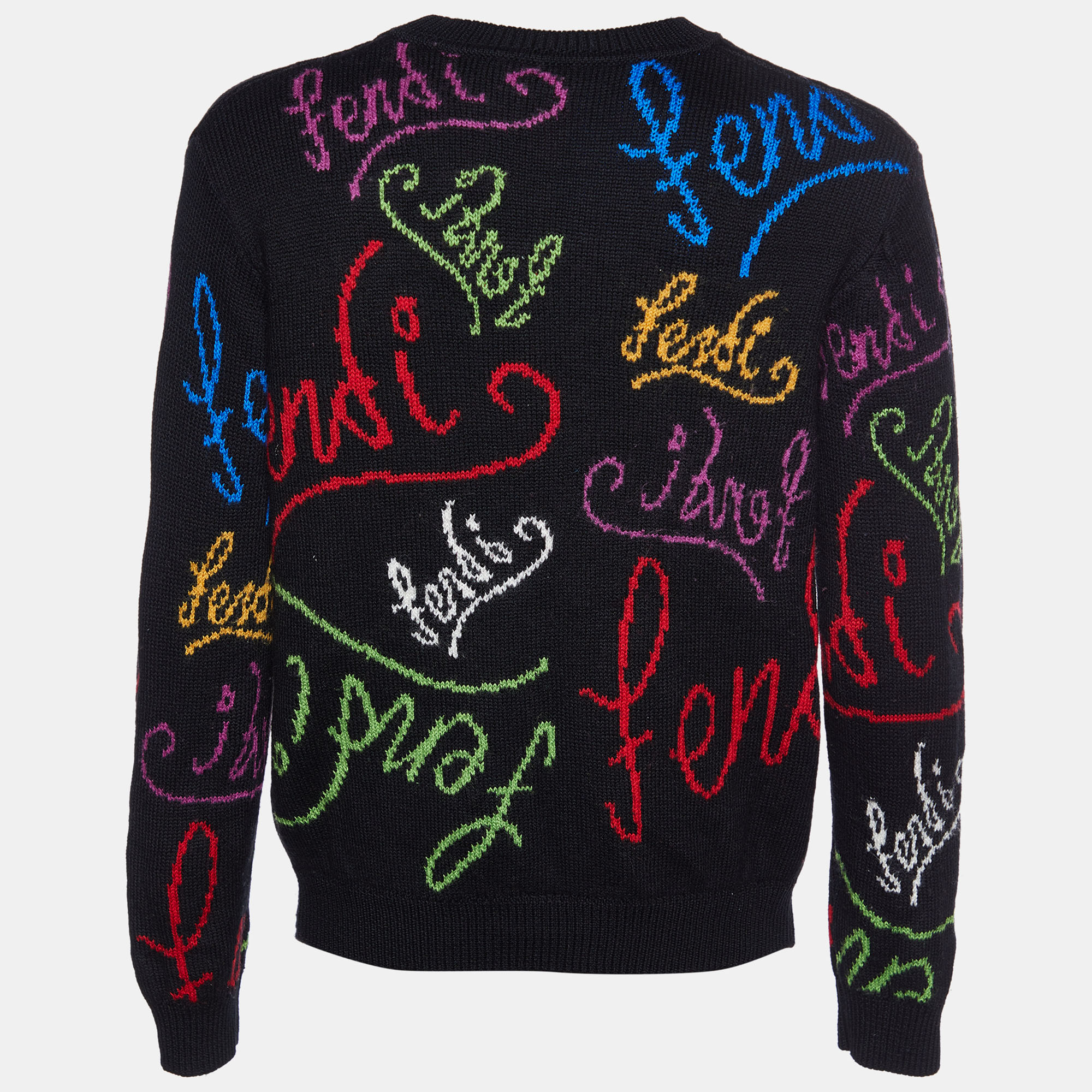 

Fendi Black Logo Intarsia Wool Knit Sweater