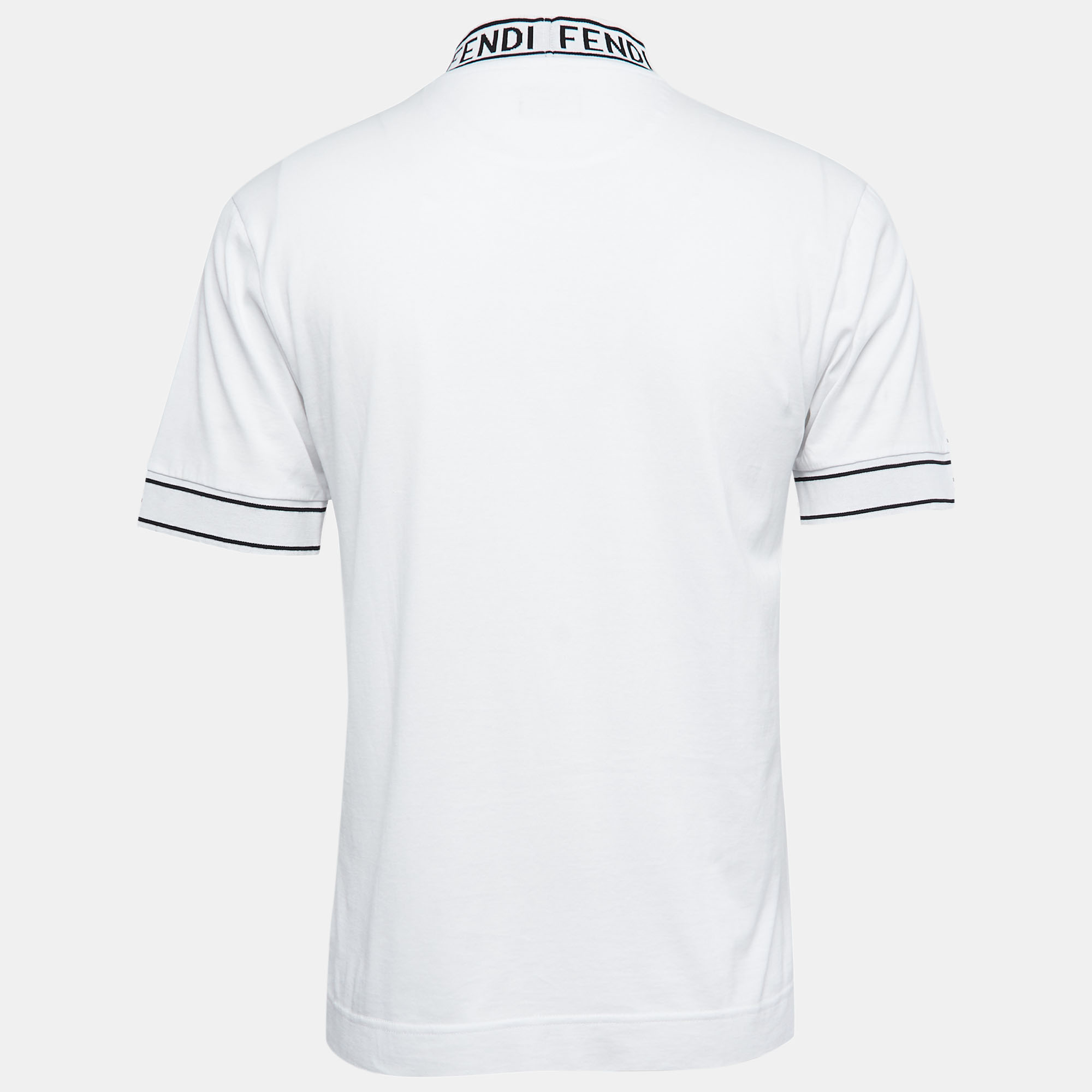 

Fendi White Cotton Logo Band Collar T-Shirt