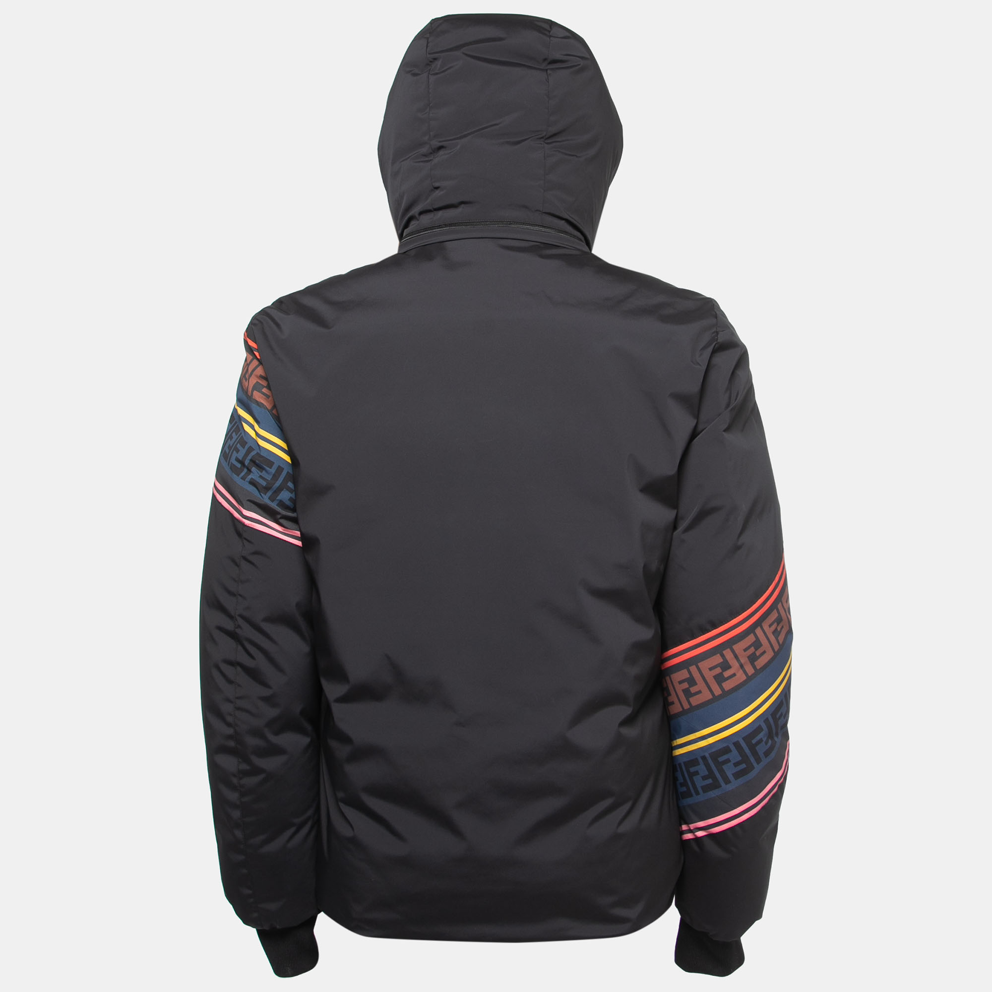 

Fendi Black Logo Printed Nylon Hooded Down Jacket
