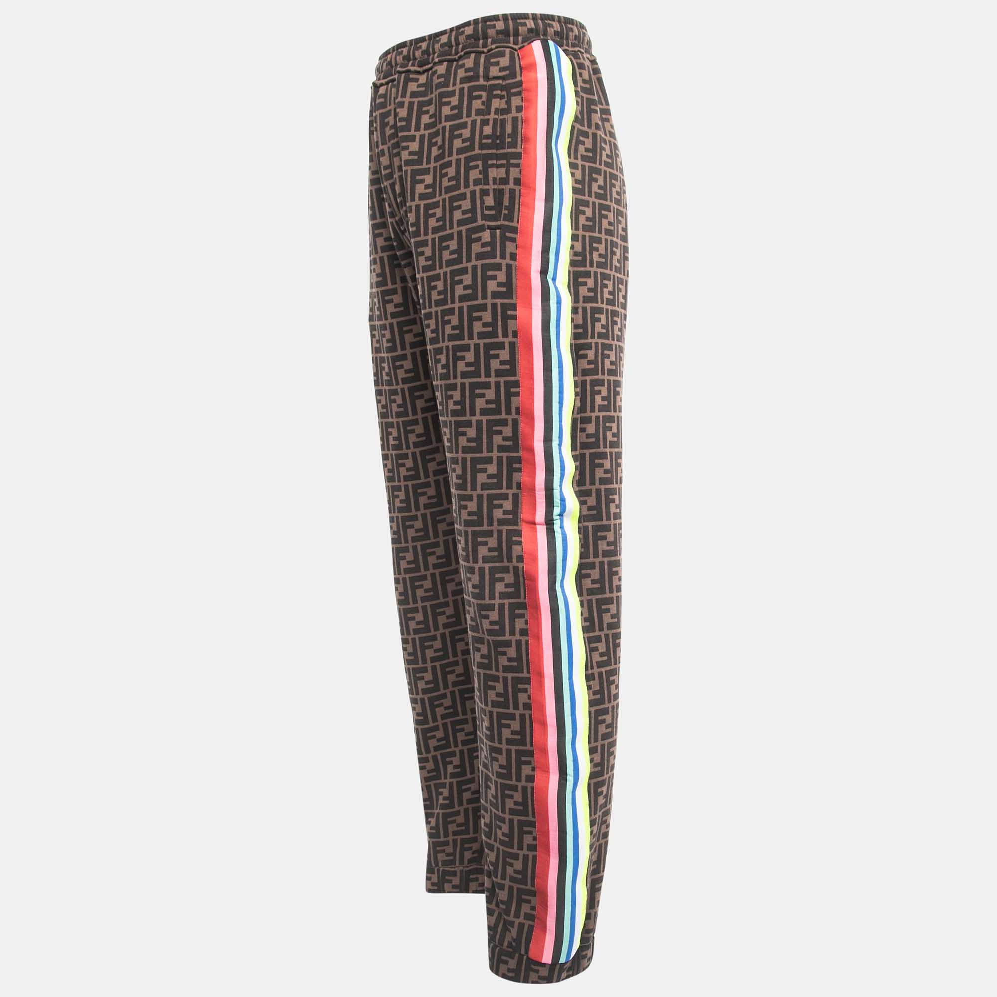 

Fendi Brown Zucca Monogram Multicolor Stripe Detail Joggers