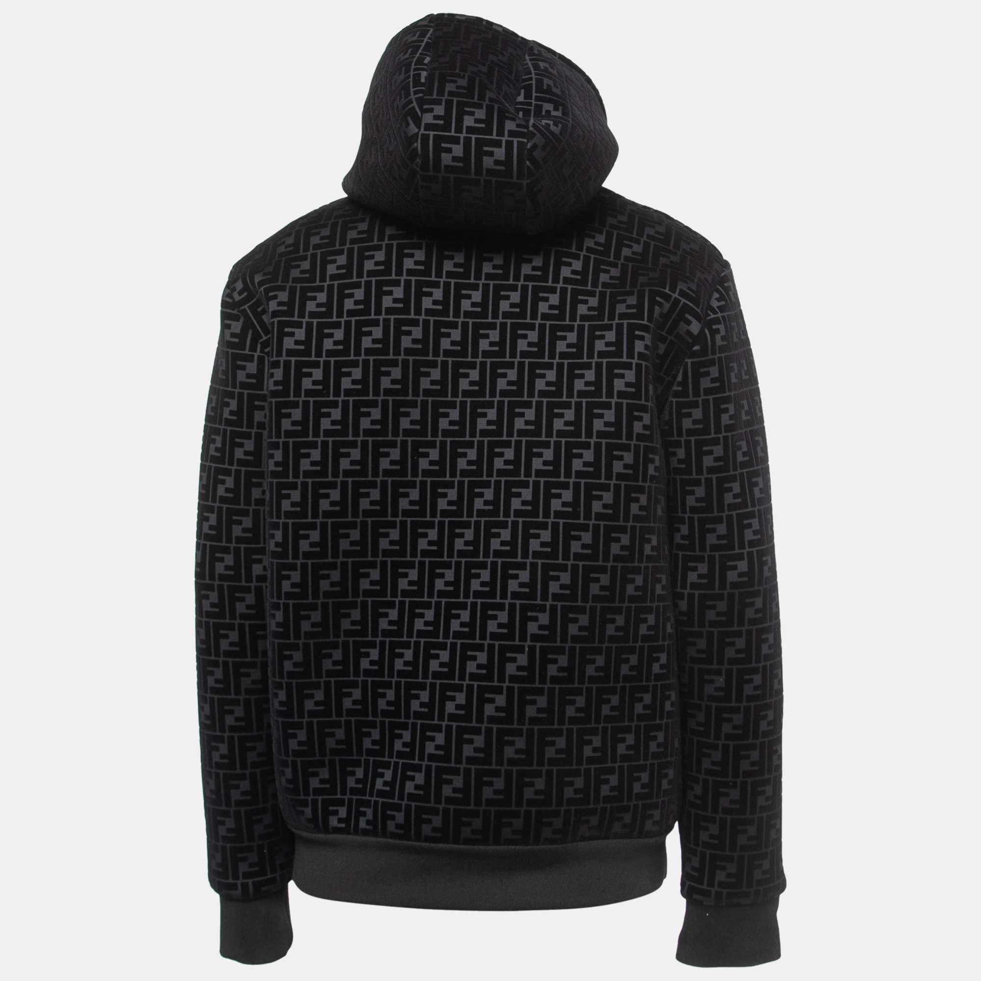 

Fendi Black Logo Monogram velour Knit Hooded Sweatshirt